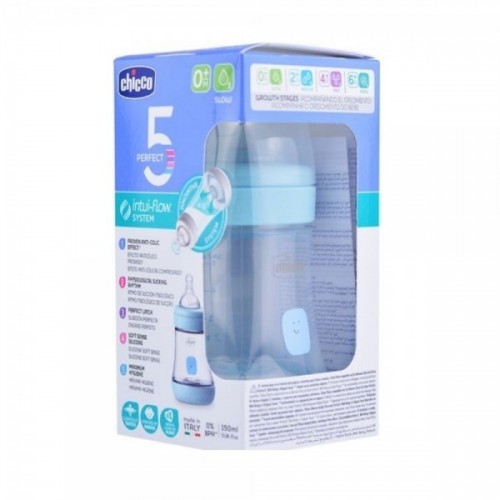 CHICCO BIBERON PERFECT 5 AZUL 0M+ FLUJO NORMAL 150 ML .
