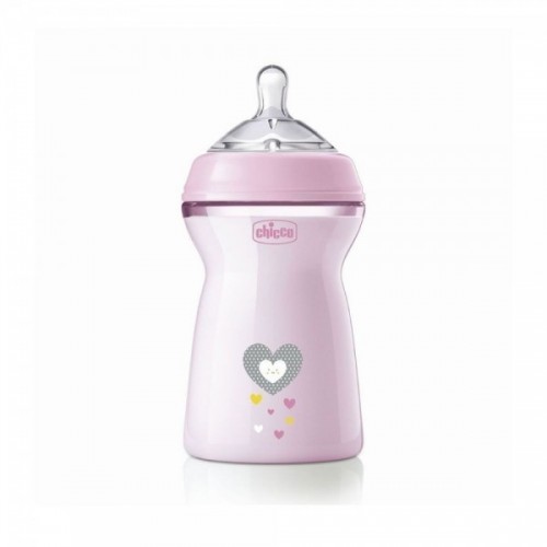 CHICCO BIBERON PLASTICO T SILICONA NATURALFEELING ROSA 6M+ 330 ML FLUJO RAPIDO .