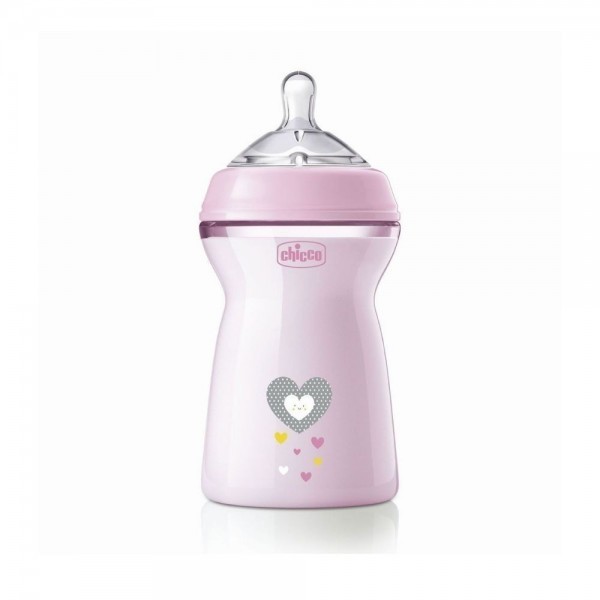 CHICCO BIBERON PLASTICO T SILICONA NATURALFEELING ROSA 6M+ 330 ML FLUJO RAPIDO .