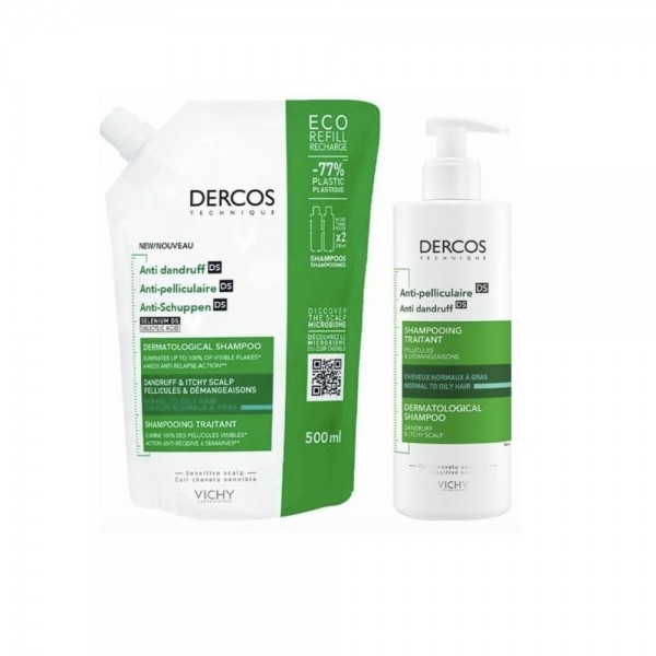 VICHY DERCOS CHAMPU ANTICASPA CABELLO GRASO 400ML+ RECAMBIO 500ML