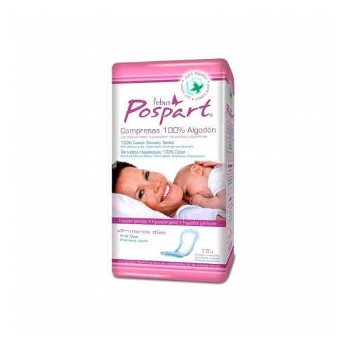 INDAS COMPRESAS HIGIENICAS FEMENINAS POSPARTO INDASEC PRIMEROS DIAS ALGODON 12 U .